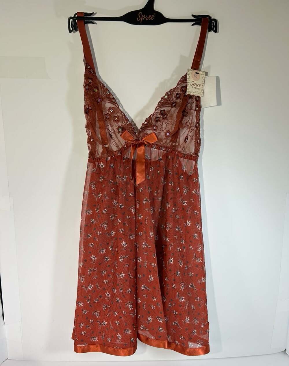 NWT Babydoll lingerie 1X Spree Top and thong Rust color lace and sparkly